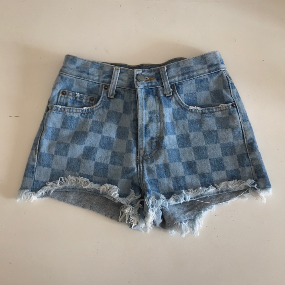 carmar checkered jean shorts
